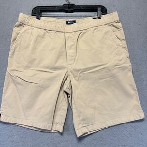Reyn Spooner Men's Khaki Flat Front Elastic Waist 36x8 Shorts Size Large